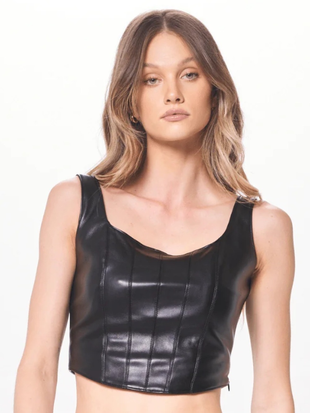 CMš©· NWT!!! Small Vintage Havana Black Faux Leather Corset Cropped Tank